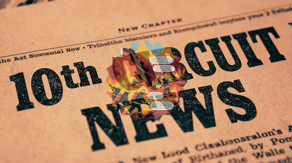 10th Circuit AFFF News headline featuring firefighters spraying foam on flames