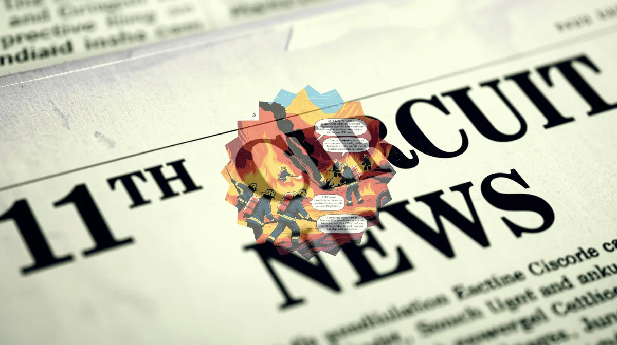 11th Circuit AFFF News headline featuring firefighters spraying foam on flames