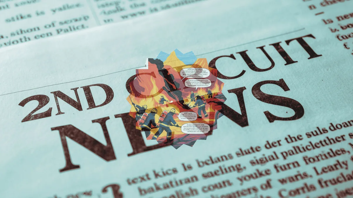 2nd Circuit AFFF News headline featuring firefighters spraying foam on flames