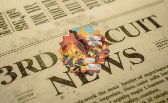 3rd Circuit AFFF News headline featuring firefighters spraying foam on flames