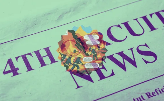 4th Circuit AFFF News headline featuring firefighters spraying foam on flames