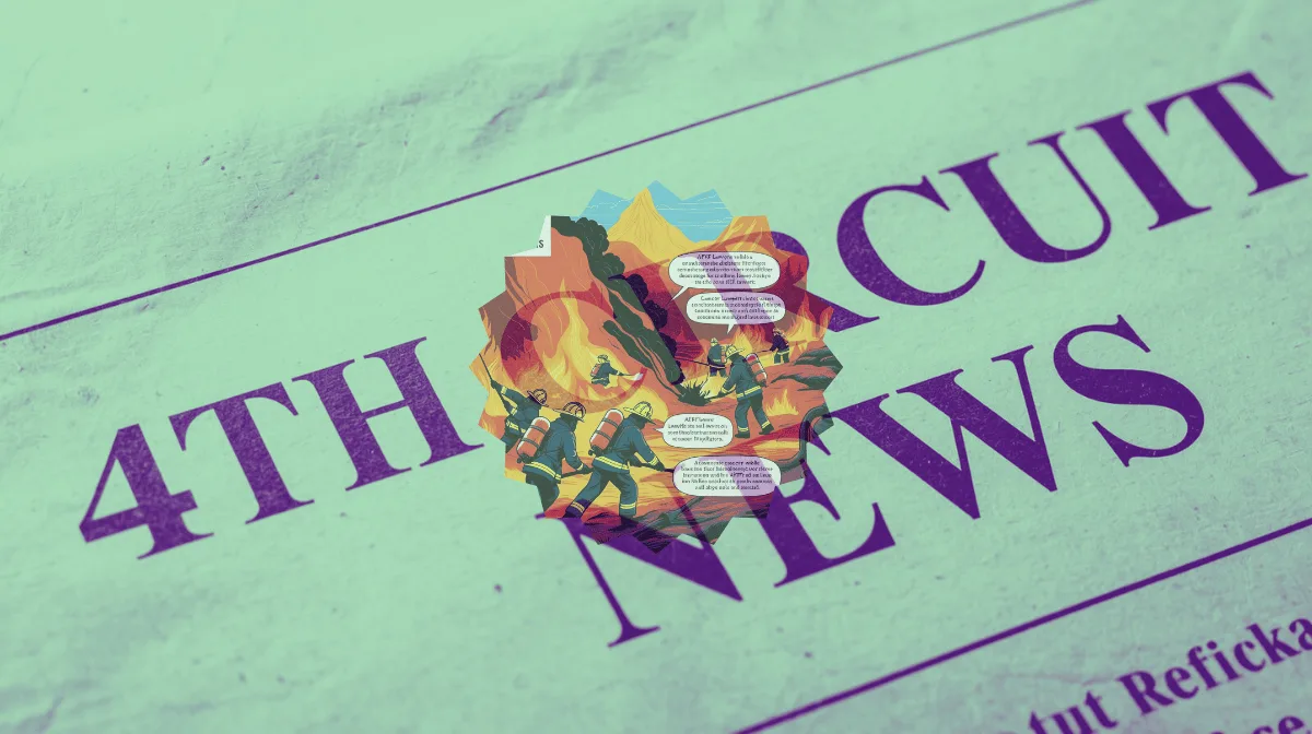 4th Circuit AFFF News headline featuring firefighters spraying foam on flames