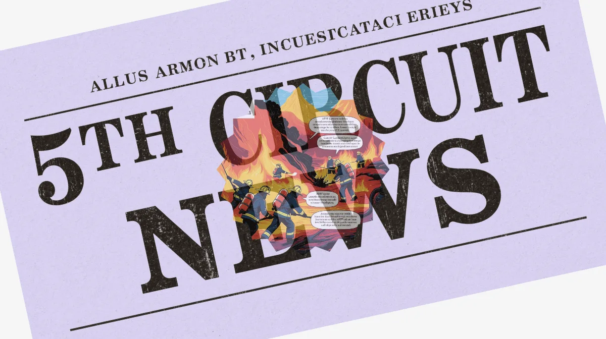 5th Circuit AFFF News headline featuring firefighters spraying foam on flames