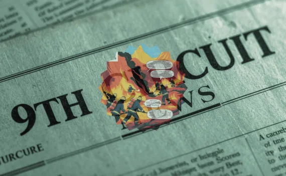 9th Circuit AFFF News headline featuring firefighters spraying foam on flames