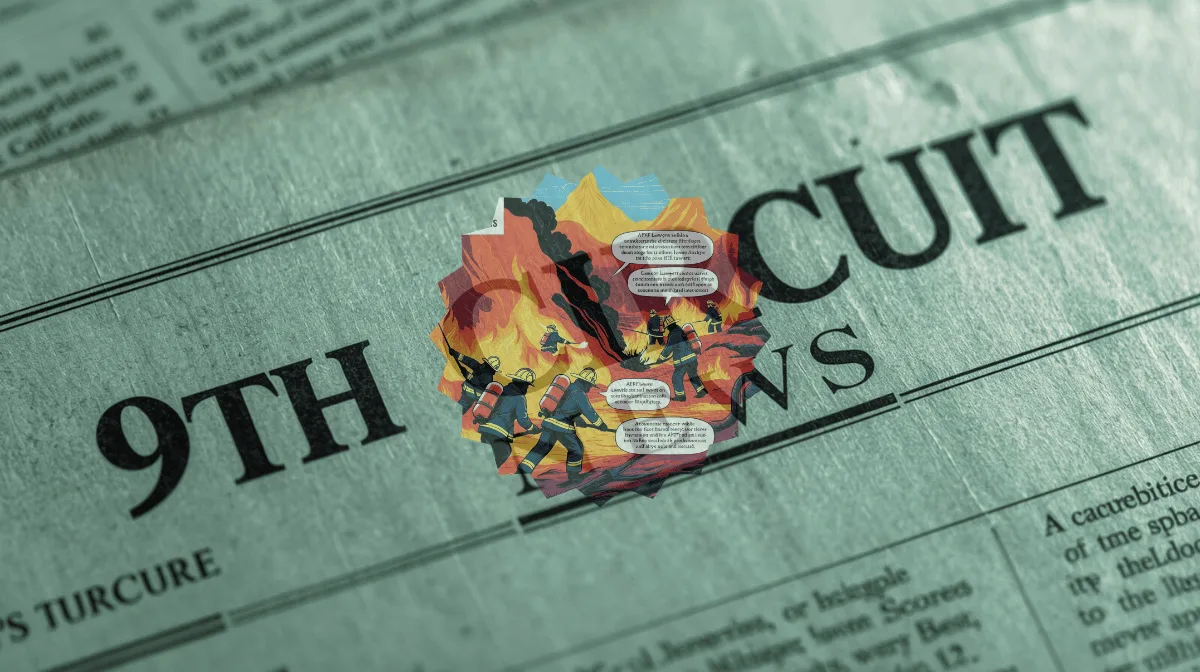 9th Circuit AFFF News headline featuring firefighters spraying foam on flames